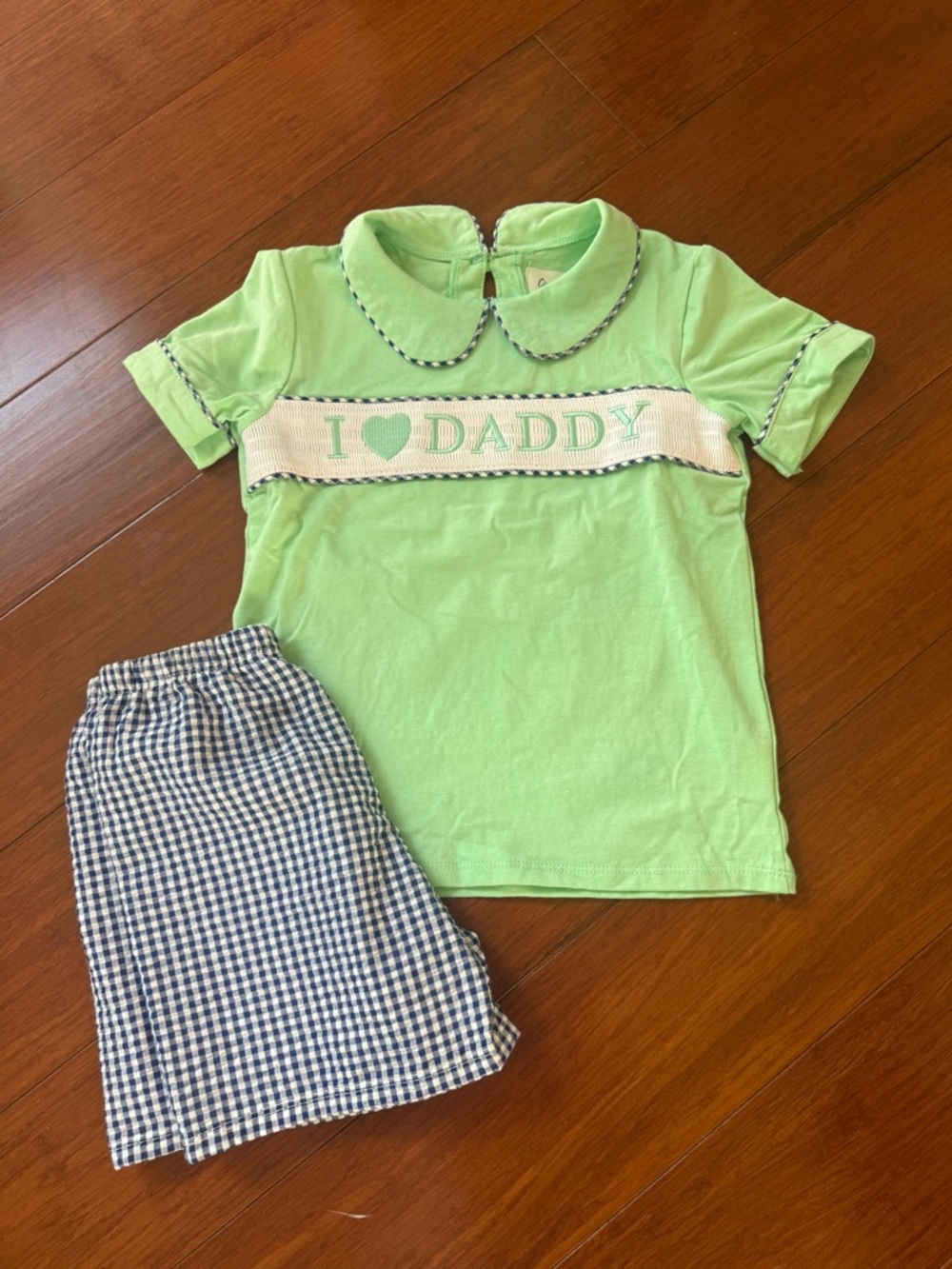 I ♥ Daddy Green Polo Set with Gingham Shorts